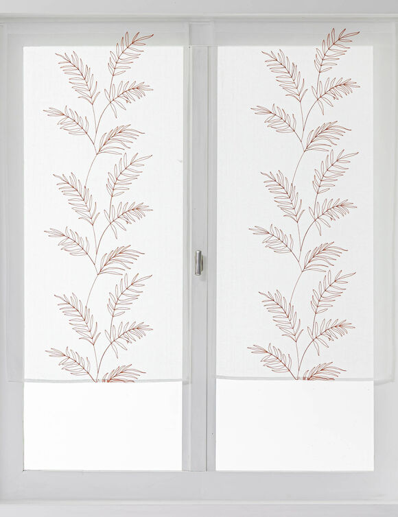 Vitrage voile brod&eacute; grandes feuilles - la paire (terracotta)