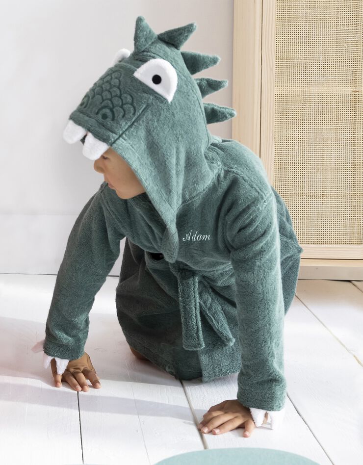 Peignoir de bain enfant à capuche dinosaure personnalisable - 340g/m² (eucalyptus)