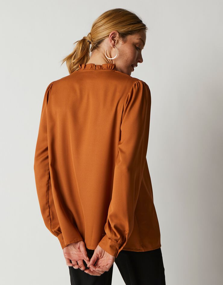 Blouse à plis manches longues unie (caramel) Blouse à plis manches longues unie (caramel)