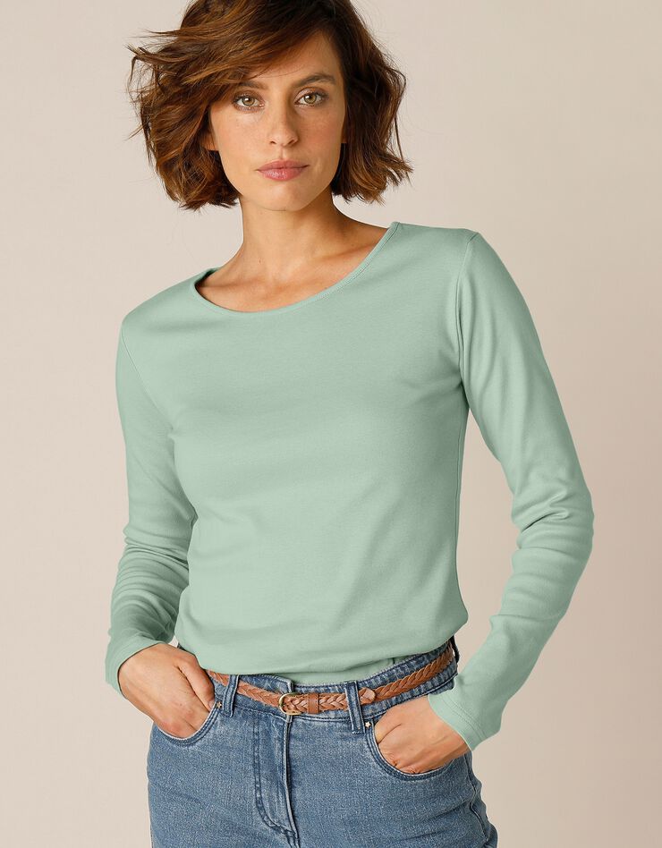 Tee-shirt uni manches longues jersey coton bio (vert grisé) Tee-shirt uni manches longues jersey coton bio (vert grisé)