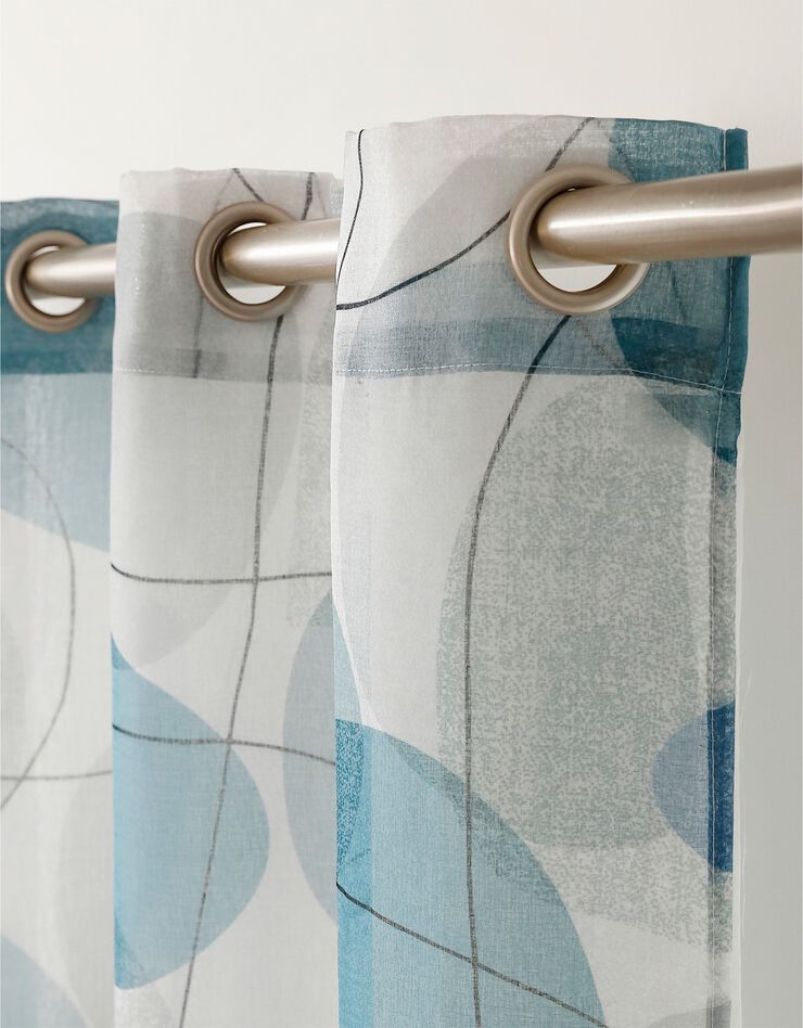 Panneau voile finition oeillets motif galets (blanc / bleu)
