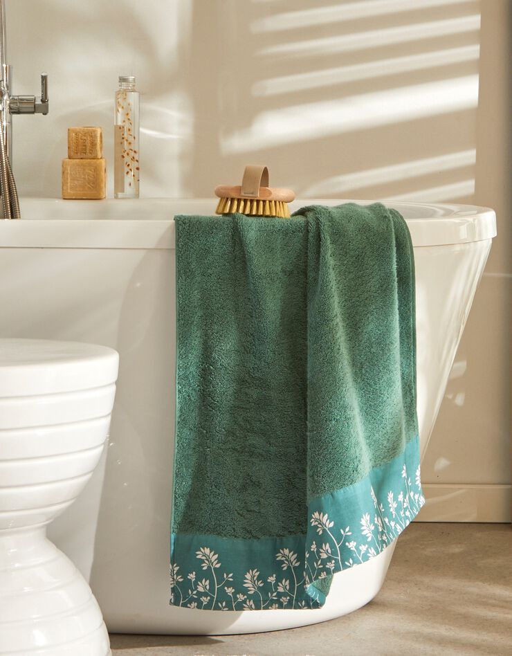 Éponge coton bouclette 420 g/m2 liteau motif floral (eucalyptus) Éponge coton bouclette 420 g/m2 liteau motif floral (eucalyptus)