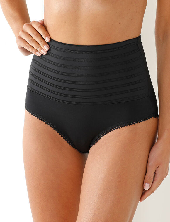 Gaine affinante maille satin&eacute;e et tulle jacquard - maintien intense (noir)