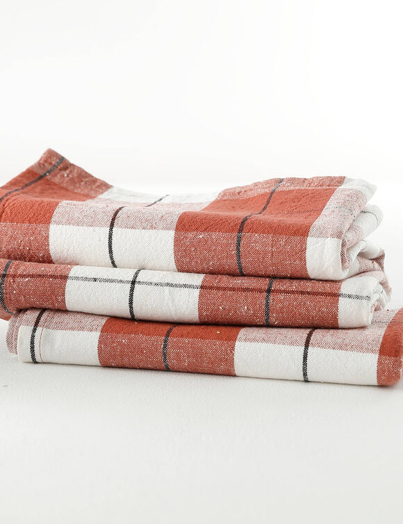 Serviette de table carreaux tissé teint - lot de 3 (terracotta)