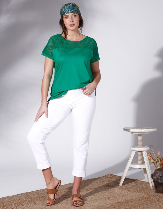 Jegging court maille effet denim (blanc)