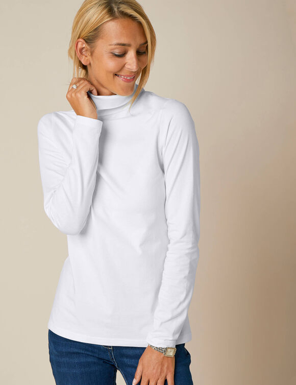 Sous-pull col roulé coton stretch uni (blanc cassé)