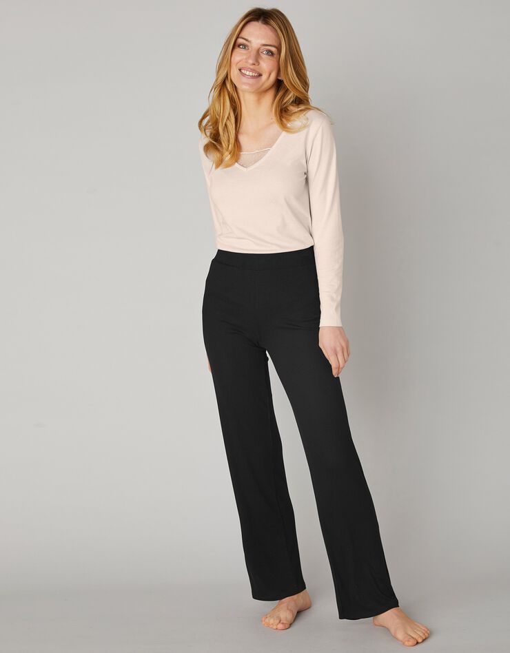 Pantalon large maille côtelée taille élastiquée (noir) Pantalon large maille côtelée taille élastiquée (noir)