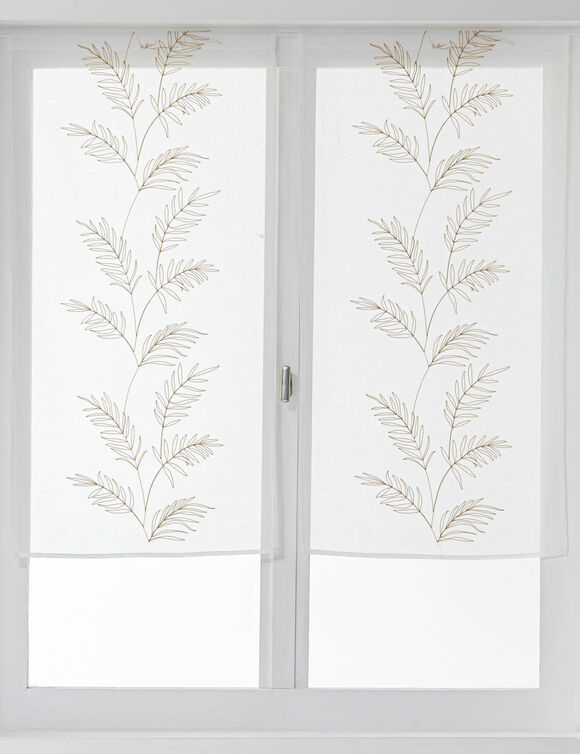 Vitrage voile brod&eacute; grandes feuilles - la paire (sable)