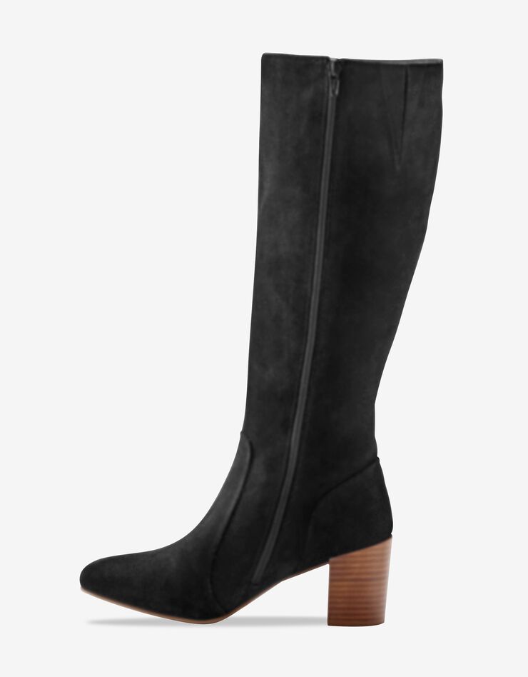Bottes à talon en croûte de cuir (noir)