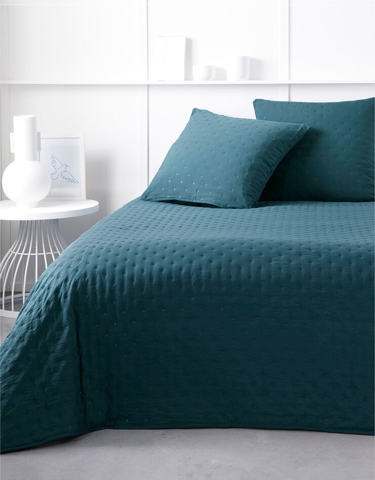 Ensemble couvre-lit uni matelassé reliefé (bleu paon) Ensemble couvre-lit uni matelassé reliefé (bleu paon)