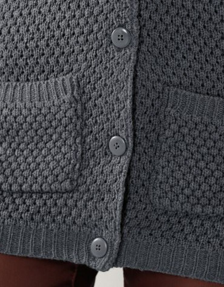 Long cardigan boutonné maille fantaisie (gris) Long cardigan boutonné maille fantaisie (gris)