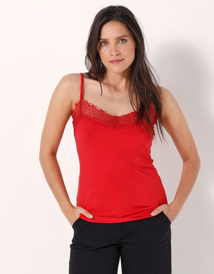 Débardeur dentelle fines bretelles  (rouge)
