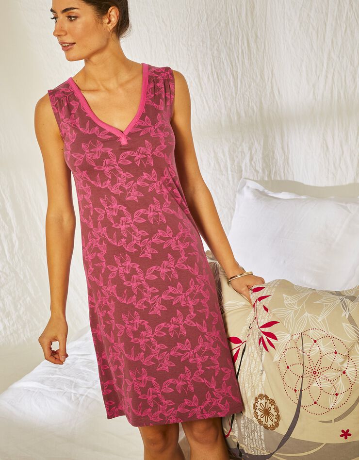 Chemise de nuit col V sans manches en coton et viscose imprimé Florentine (prune) Chemise de nuit col V sans manches en coton et viscose imprimé Florentine (prune)