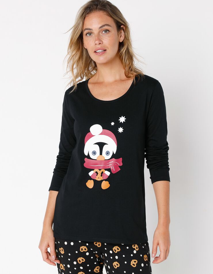 Pyjama imprimé "pingouin" avec pochon assorti offert (noir) Pyjama imprimé "pingouin" avec pochon assorti offert (noir)