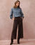 Chemise col officier volant&eacute;, manches longues, jean chambray (bleu jean)
