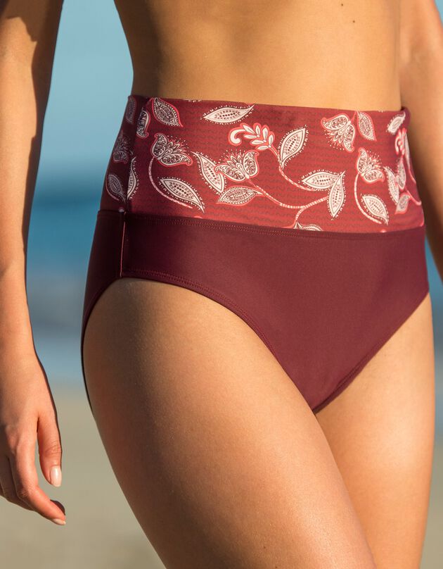 Slip de bain sculptant imprimé Tarara - ceinture modulable (bordeaux)