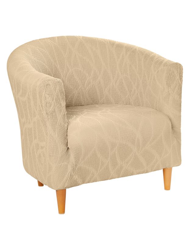 Housse extensible motif jacquard "serpentins" spéciale fauteuil cabriolet  (beige)
