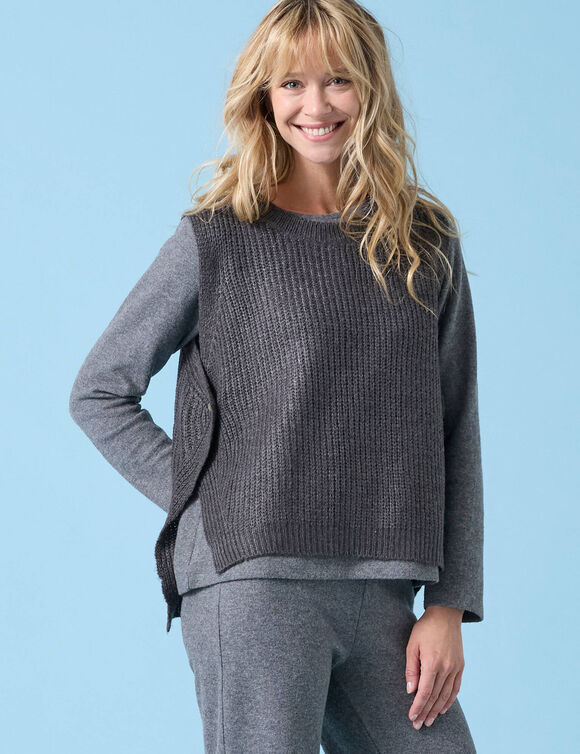 Pull Spécial Petites sans manches, côte perlée toucher doux (anthracite chiné)