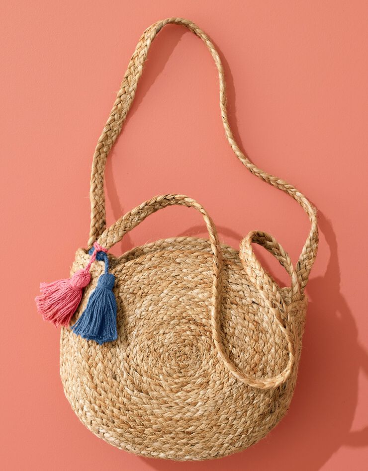 Sac rond en jute finition pompons Indian Summer (naturel)