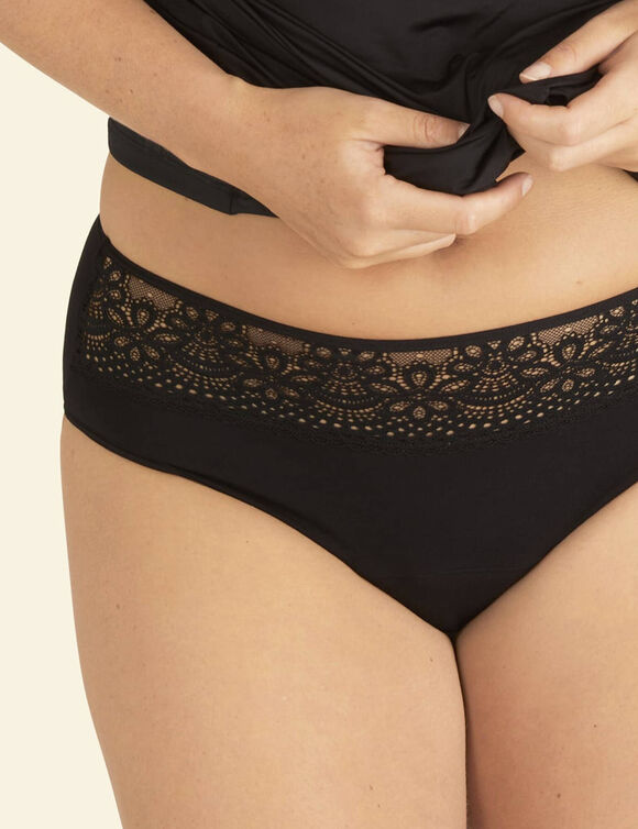 Culotte menstruelle ceinture dentelle - flux abondant (noir)