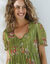 Robe courte imprimé floral, voile fils brillants (kaki / rose)