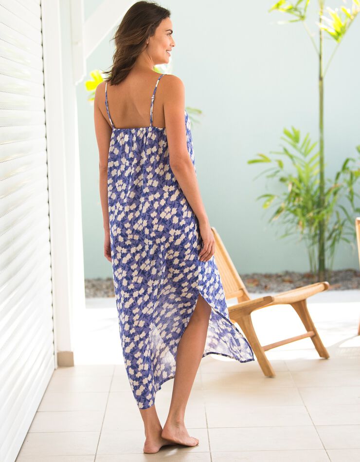 Longue nuisette légère en viscose créponnée imprimé fleuri (bleu) Longue nuisette légère en viscose créponnée imprimé fleuri (bleu)