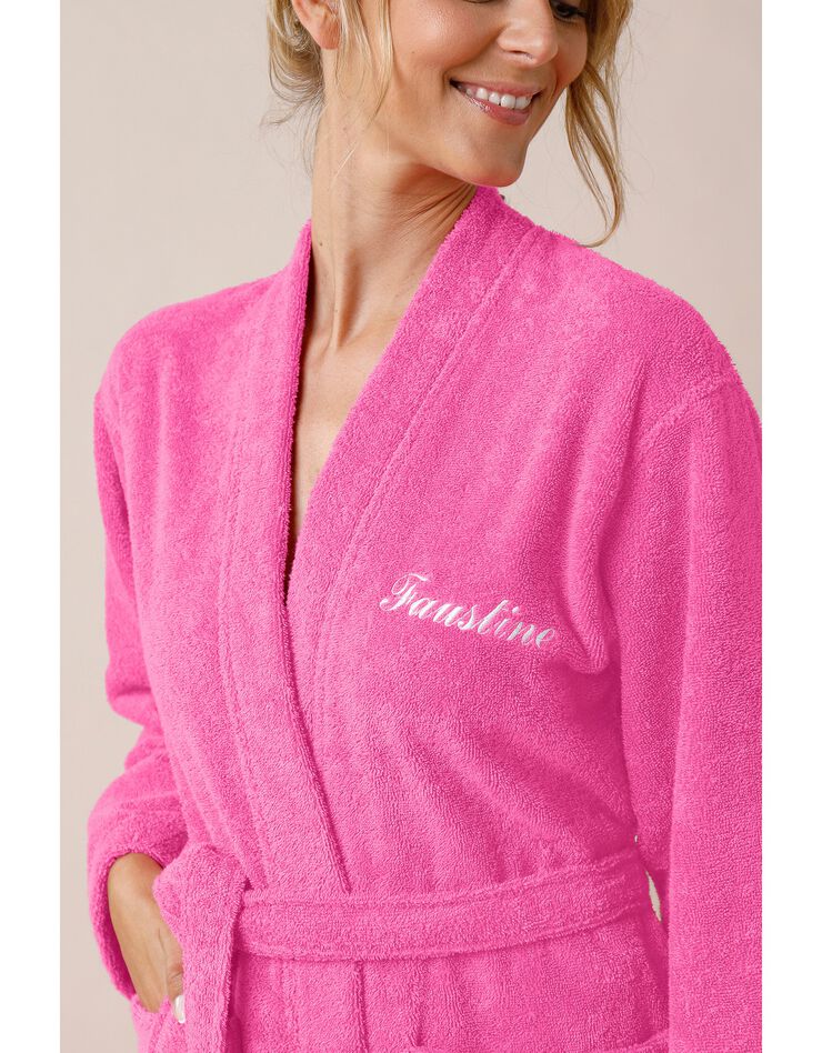 Peignoir mixte adulte uni coton éponge bouclette col kimono personnalisé (fuchsia) Peignoir mixte adulte uni coton éponge bouclette col kimono personnalisé (fuchsia)