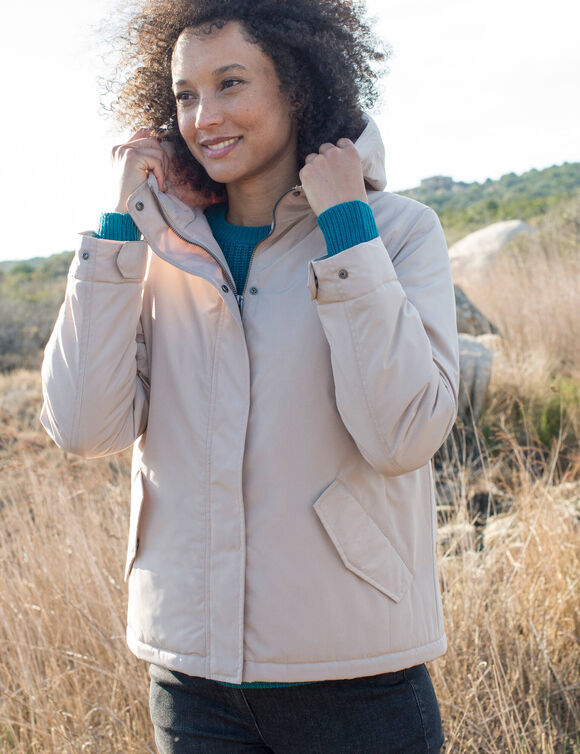 Parka imperméable zippée, à capuche (beige)