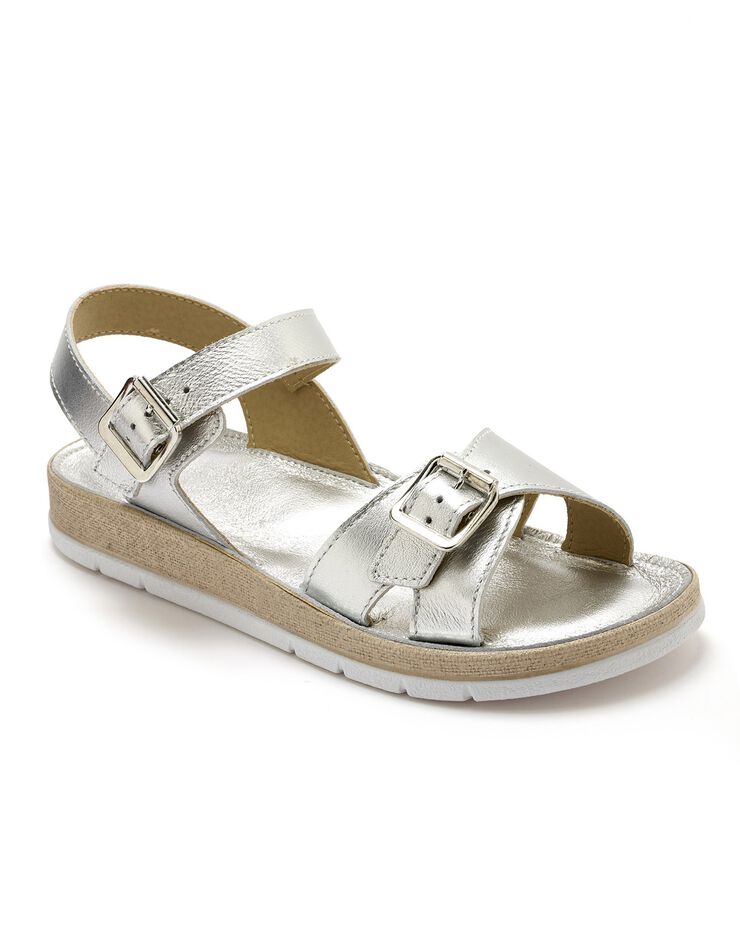 Sandales ouvertes double boucle - largeur confort (gris) Sandales ouvertes double boucle - largeur confort (gris)