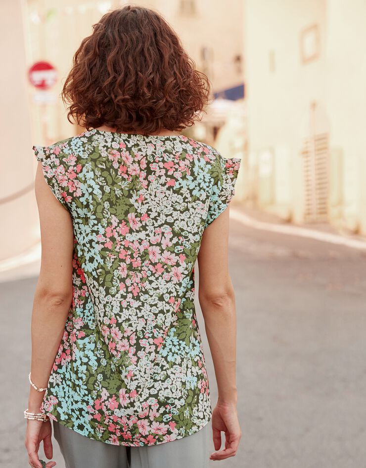 Blouse imprimée col V (kaki) Blouse imprimée col V (kaki)