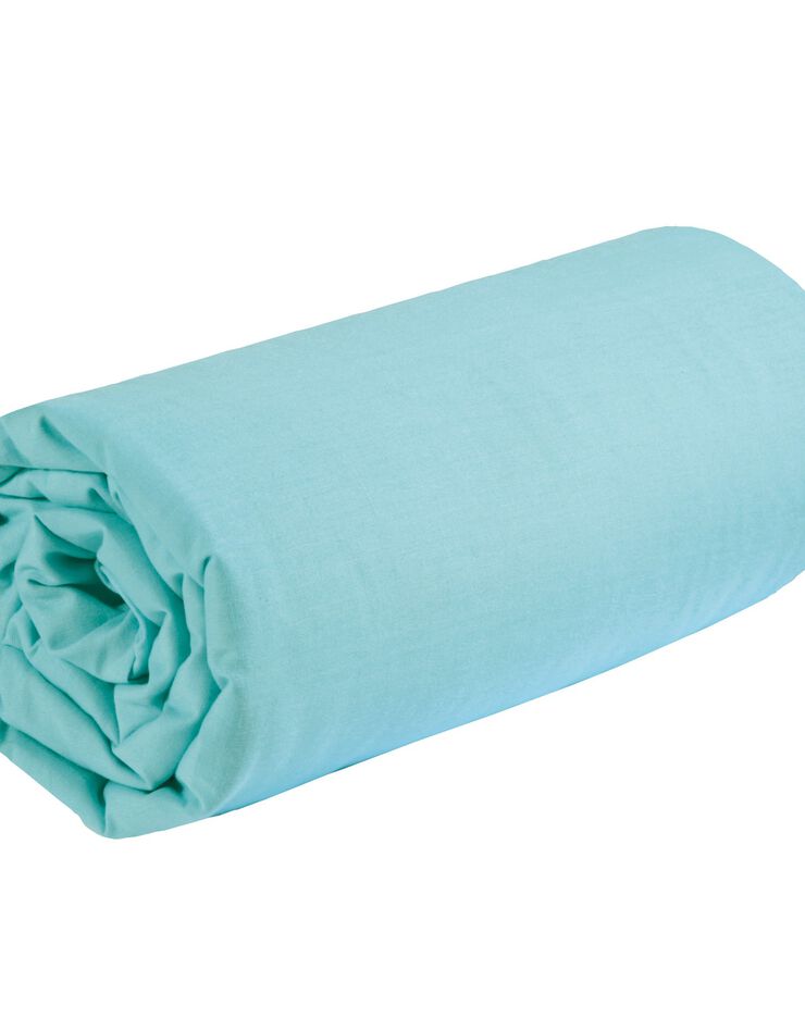 Drap-housse uni polyester - coton bonnet 32 cm (lagon)