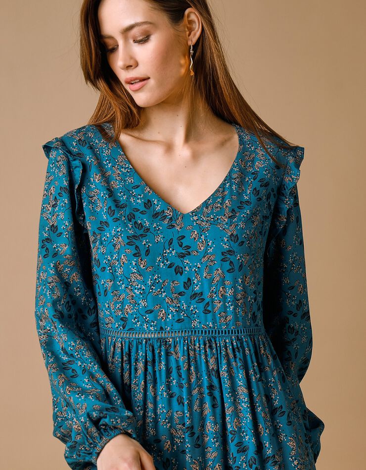 Robe longue imprimée base volantée (bleu prusse) Robe longue imprimée base volantée (bleu prusse)