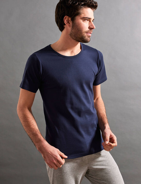 T-shirt sous-v&ecirc;tement homme col rond manches courtes chaleur douce - lot de 2 (marine)