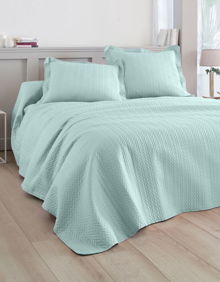 Couvre-lit matelassé microfibre motif géométrique (vert amande) Couvre-lit matelassé microfibre motif géométrique (vert amande)