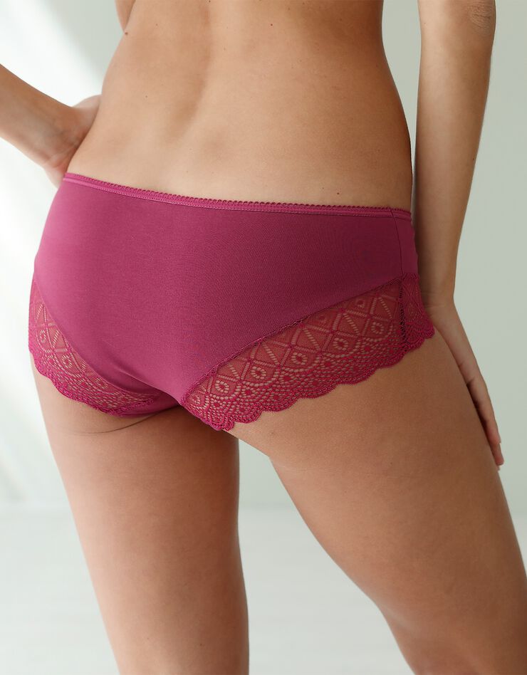 Shorty uni coton stretch et dentelle - lot de 3 (poudre + rose + bordeaux) Shorty uni coton stretch et dentelle - lot de 3 (poudre + rose + bordeaux)
