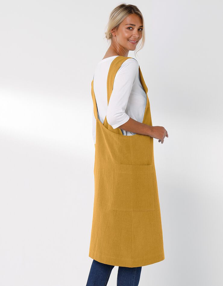 Tablier de cuisine japonais coton et lin uni personnalisable (jaune)