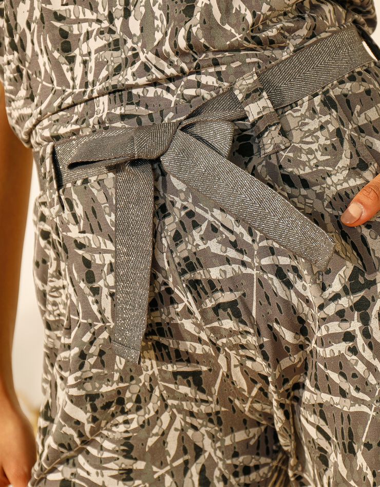 Pantalon droit imprimé, ceinture amovible  (gris / noir)