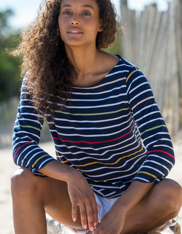 Tee-shirt marinière rayé manches 3/4 (marine / multicolore) Tee-shirt marinière rayé manches 3/4 (marine / multicolore)