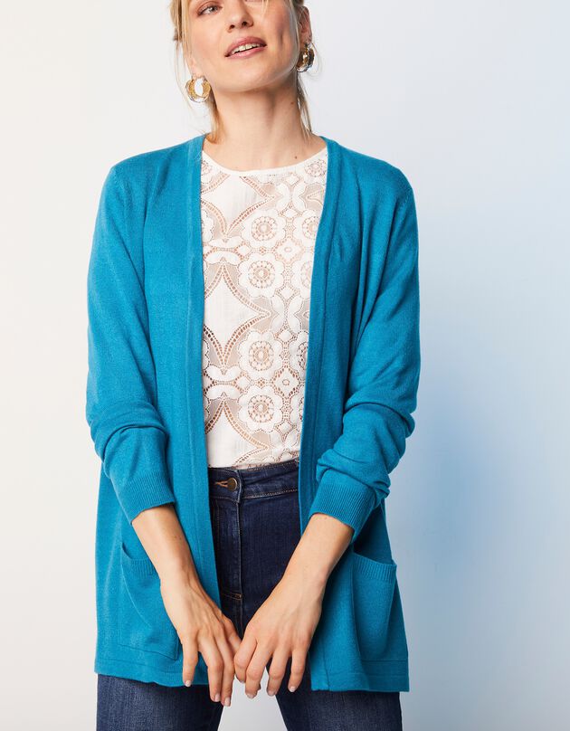 Gilet porter ouvert toucher cachemire (bleu prusse) Gilet porter ouvert toucher cachemire (bleu prusse)
