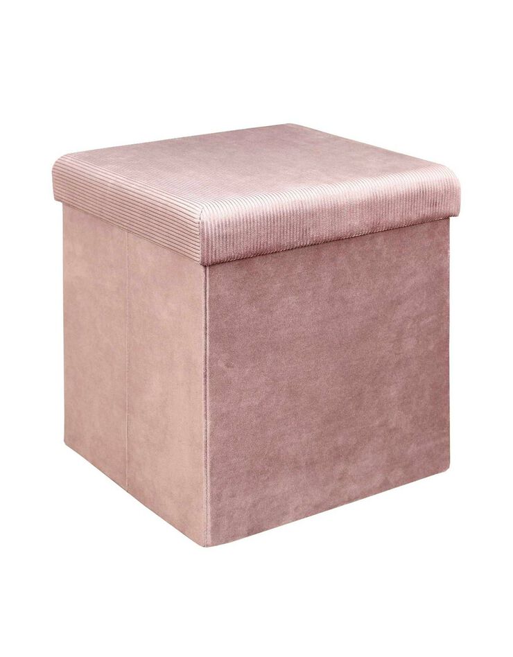 Coffre-pouf pliable - revêtement velours côtelé (rose)