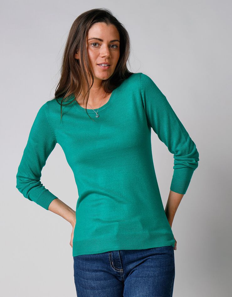 Pull col rond uni toucher cachemire (vert pomme) Pull col rond uni toucher cachemire (vert pomme)