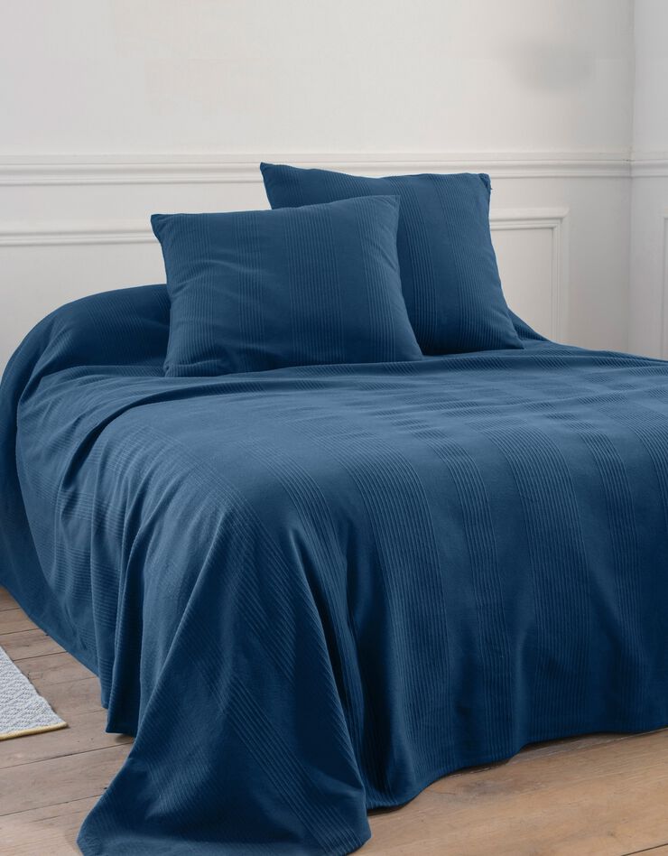 Jeté de lit uni tissé coton (bleu) Jeté de lit uni tissé coton (bleu)