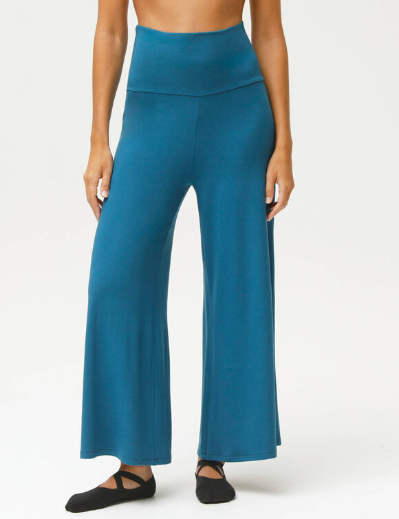 Pantalon large 7/8&egrave;me taille &eacute;lastiqu&eacute;e uni (bleu p&eacute;trole)