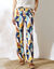 Pantalon large fluide imprimé, coupe large (bleu / beige)