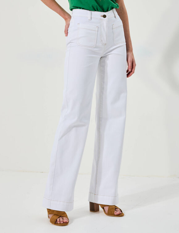 Pantalon twill coupe large taille haute, grande stature (blanc)