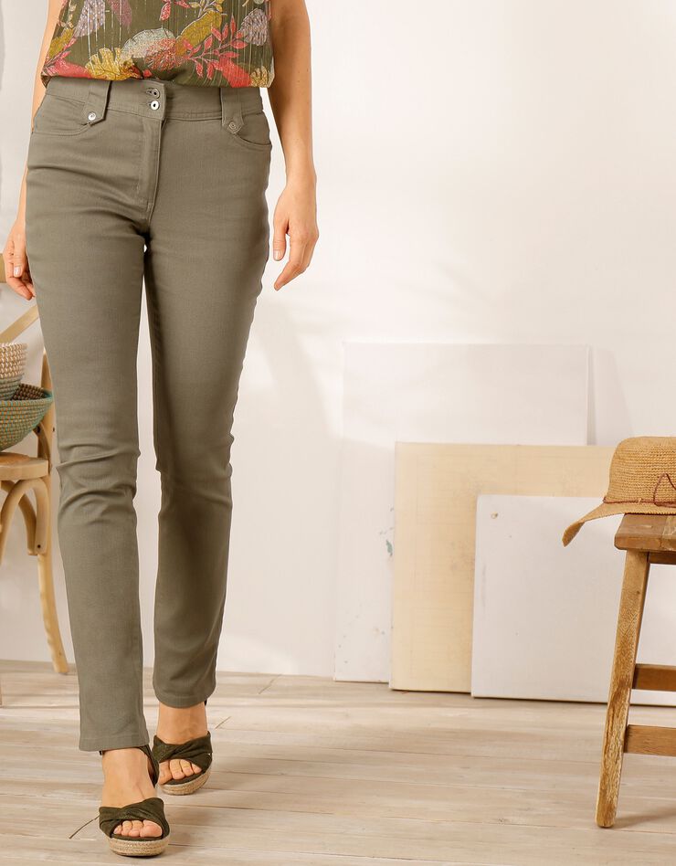 Pantalon droit taille haute effet denim - petite stature (kaki) Pantalon droit taille haute effet denim - petite stature (kaki)