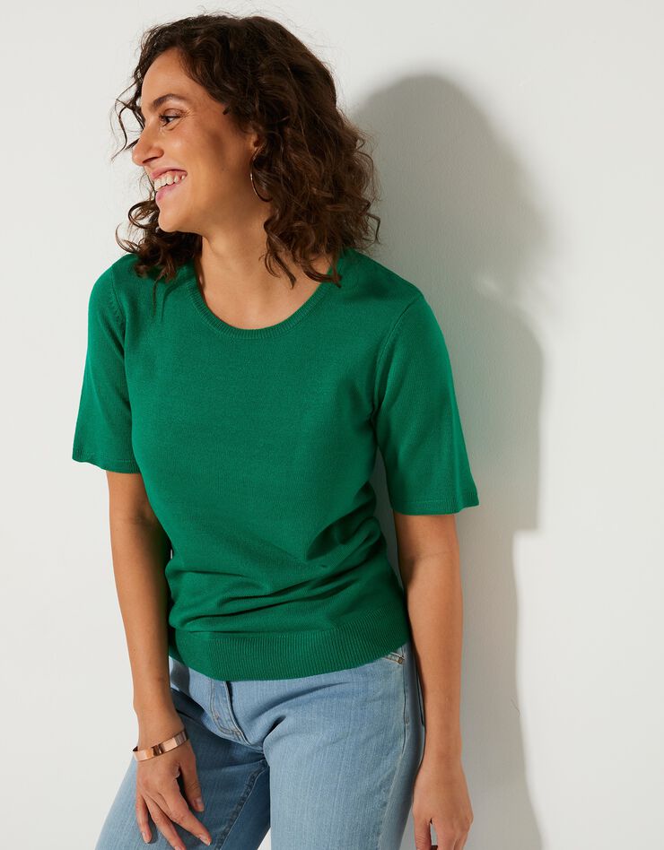 Pull uni manches courtes toucher cachemire (vert pomme) Pull uni manches courtes toucher cachemire (vert pomme)