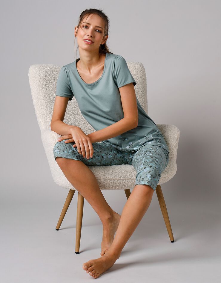 Tee-shirt de pyjama manches courtes imprimé base fleurs (kaki)
