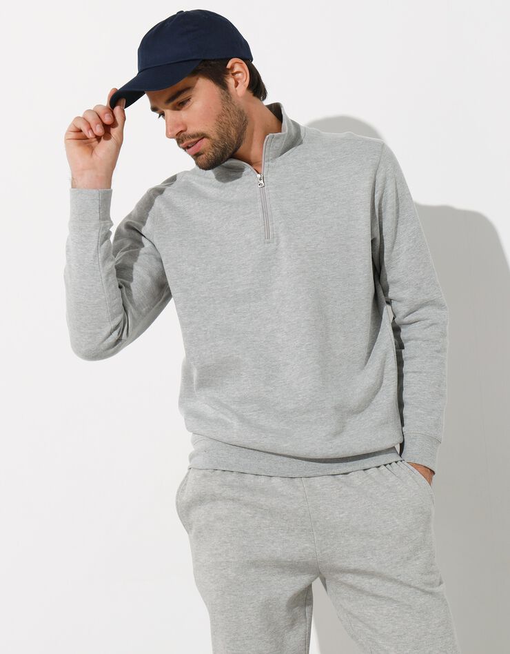 Sweat molleton col camionneur zippé (gris chiné)