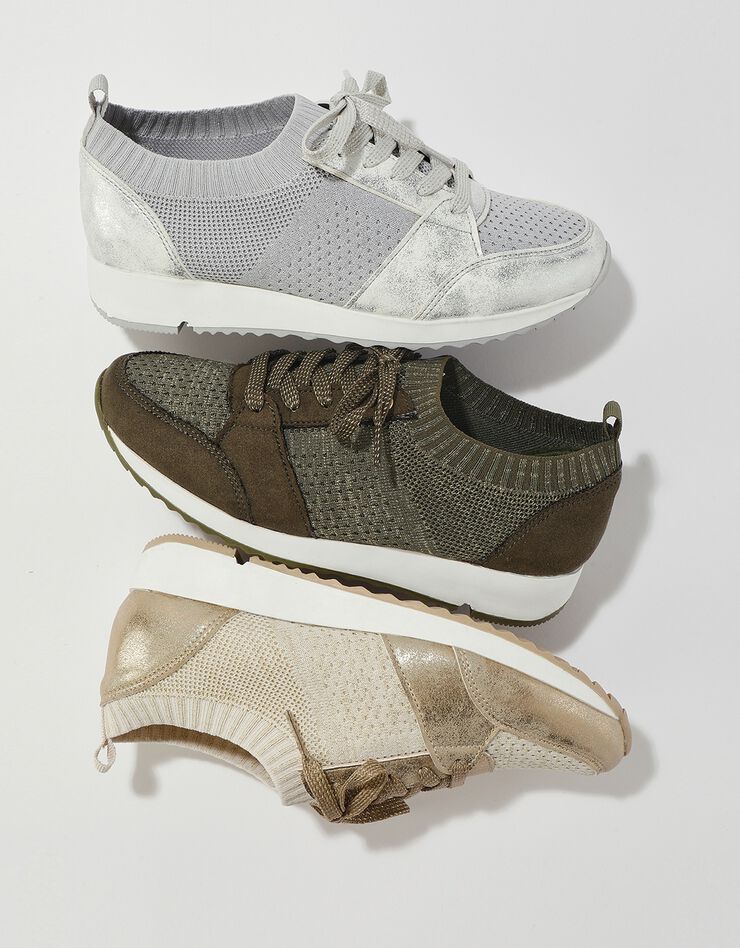 Baskets compensées à enfiler en maille irisée - kaki (kaki) Baskets compensées à enfiler en maille irisée - kaki (kaki)